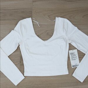 Lululemon Women's White Long Sleeve V-Neck Crop Top Align Long Sleeve